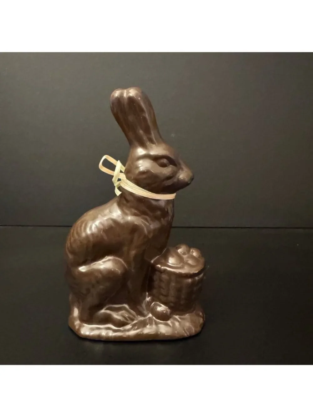 Vintage Chocolate-Look Ceramic Bunny Figurine With Bow & Easter Basket 7" Tall - Picture 3 of 10